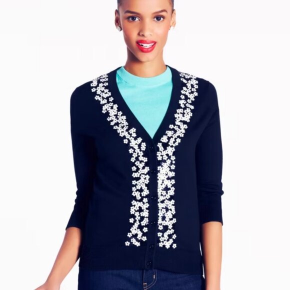 Kate Spade Sequined Kati Cardigan Black White Size Medium - Picture 4 of 10